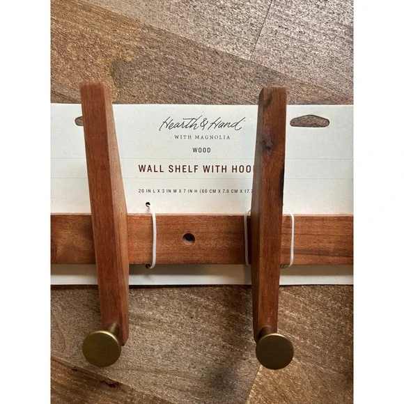 Hearth & Hand with Magnolia Wood Brass Hook Wall Coat Rack Mid Century Style - Picture 3 of 6